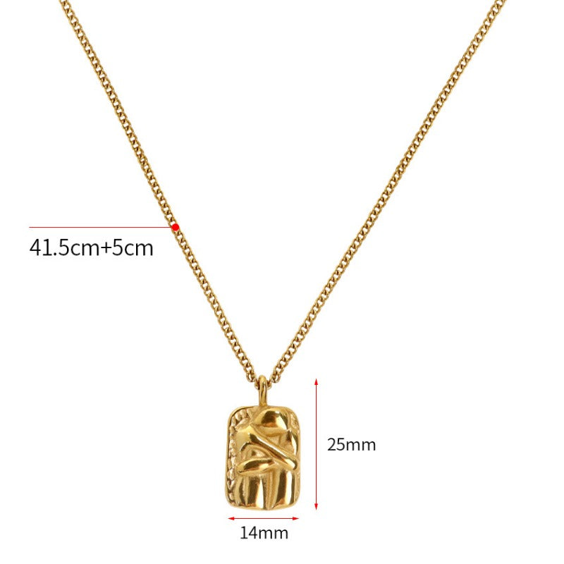 Wholesale Square Pendant Titanium Steel Necklace Gold Plated Sweater Chain